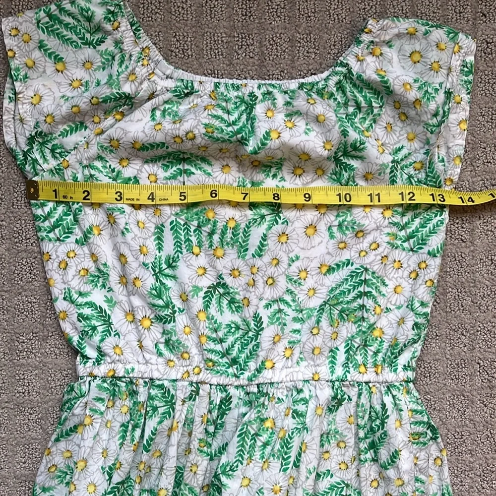 Gymboree Daisy Print Cap Sleeve Cotton Dress Green Yellow White Size Small 5-6